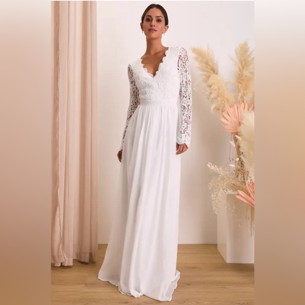 White Long Sleeve Lace Maxi Wedding Dress